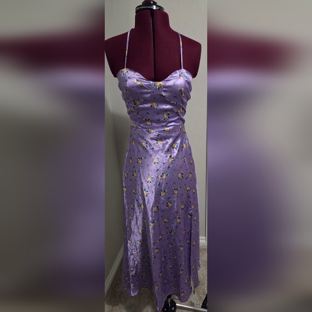 Vibrant Purple and Yellow Dress with Floral Design